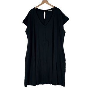 Zim & Zoe Black 100% Cotton V Neck Lounge Dress Pockets Keyhole‎ Lagenlook